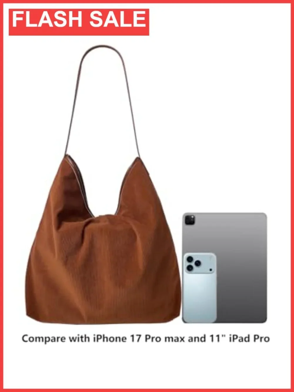 Slouchy Corduroy Vegan Leather Hobo Shoulder Bag Large Tote Purse
